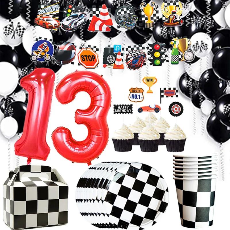 Гоночный автомобиль вождения одноразовая посуда черный белый цвет скатерть