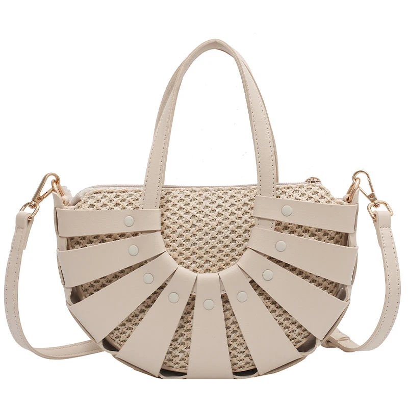 

Straw Semicircle Design Small Tote Bags for Women Summer Beach Woven Shoulder Crossbody Bag Female Travel PU Designer Handbags