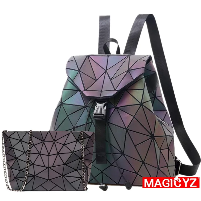 MAGICYZ женский лазерный Светящийся рюкзак Геометрическая сумка на плечо складные школьные сумки для девочек-подростков голографический мешок dos - Цвет: Triangle Chain 2ps