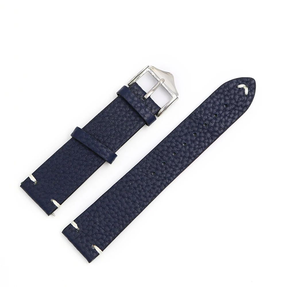 Rolamy 20 22 24mm Wholesale New Style Cowhide Smooth Vintage Leather Black Brown Blue Red Watch Band Strap Belt Polish Buckle