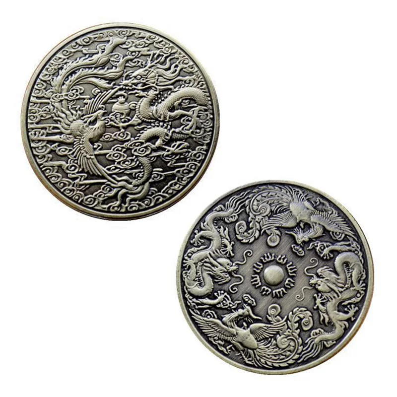 

Chinese Dragon Lucky Coin Ancient Phoenix Copper Craft Collectible Coins Souvenirs Commemorative Badge Gift To A Friend