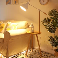 Modern LED Floor Lamp with Wood Table Nordic Standard Lamp room decor light coffee table lights Study Bedroom Lighting Fixture