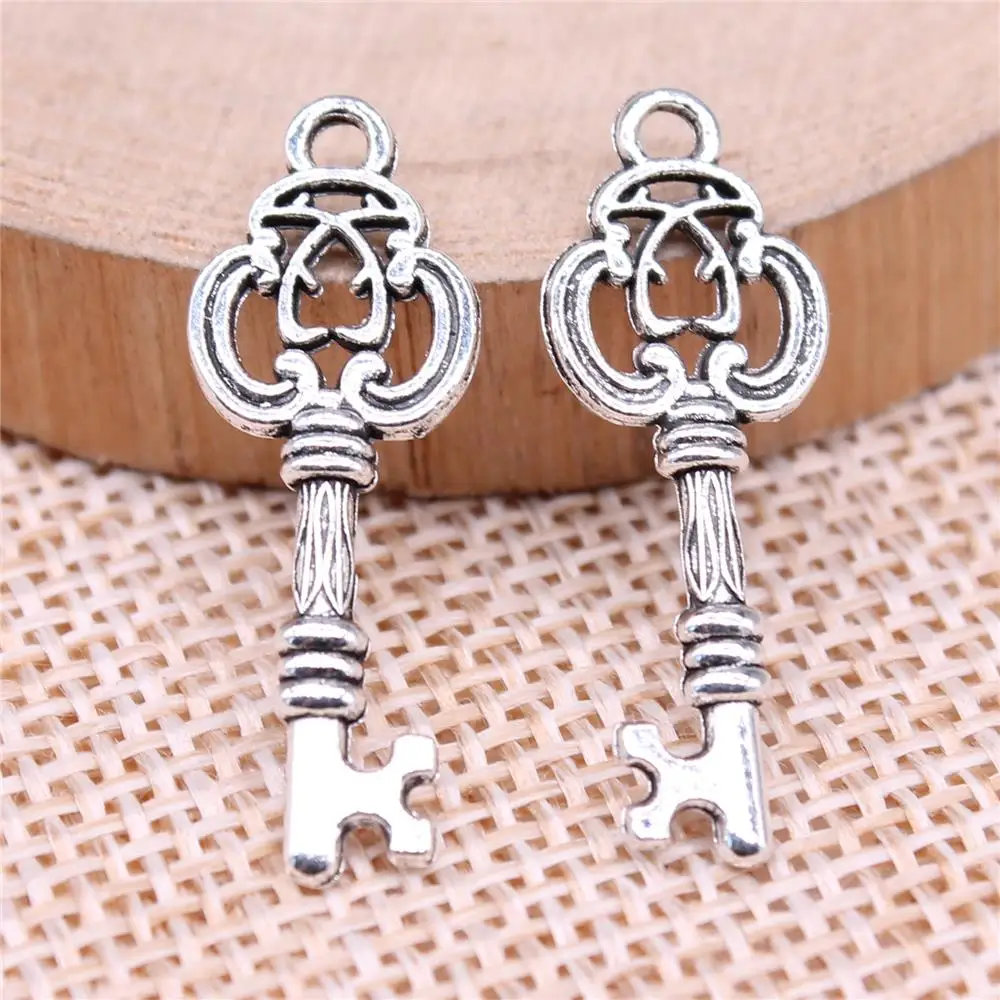 

Key Charms For Jewelry Making Findings Handmade DIY Craft 20pcs Antique Silver Color 27x10mm