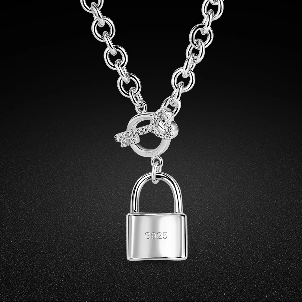 

Классический женский подлинный замок ожерелья из стерлингового серебра 925 пробы/брелок цепочка Роло 18-20 дюймов Femal Fine Jewelry колье