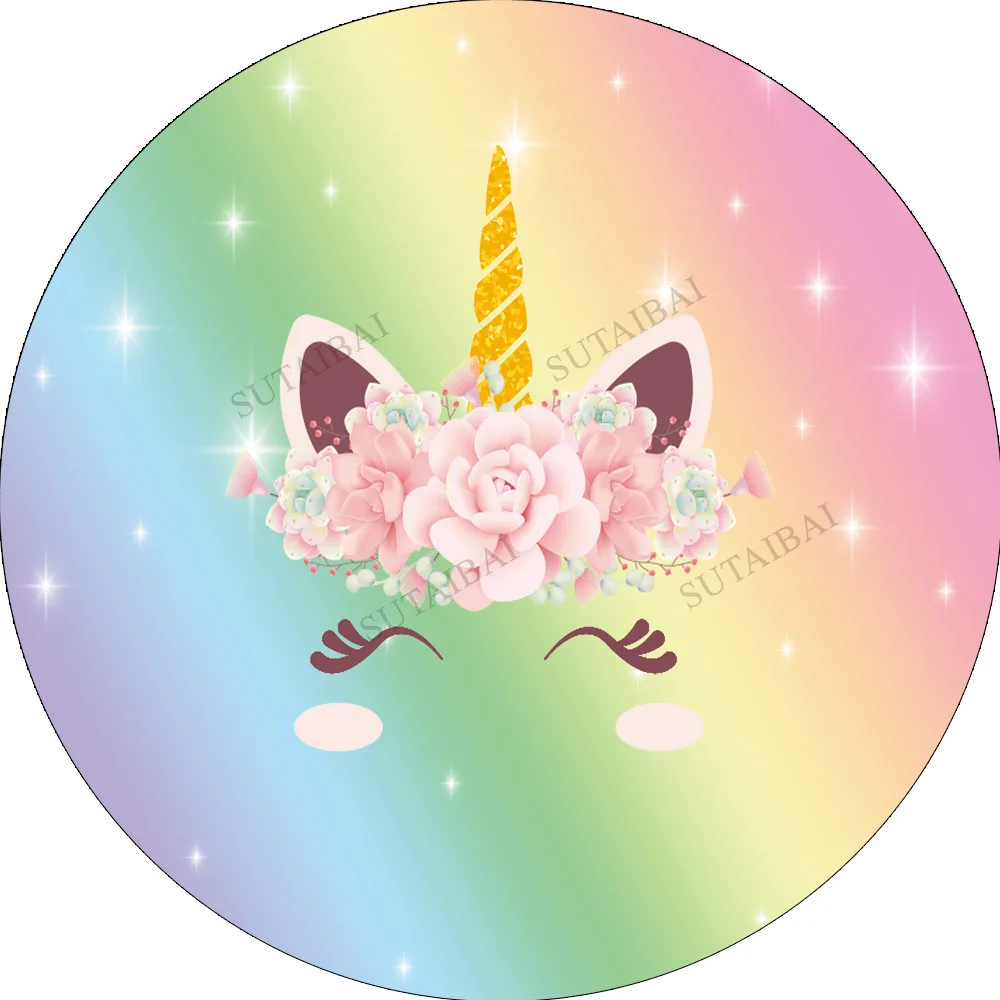

Unicorn Birthday Party Round Backdrop Cover Circle Background Newborn Baby Shower Decor Photo Background Photography Studdio