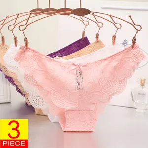 3PCS Lace Floral Hollow Out Panties Briefs Sexy Low Rise Panty For Ladies Cute Bow Cotton Bottom Panties Sexy Lingerie