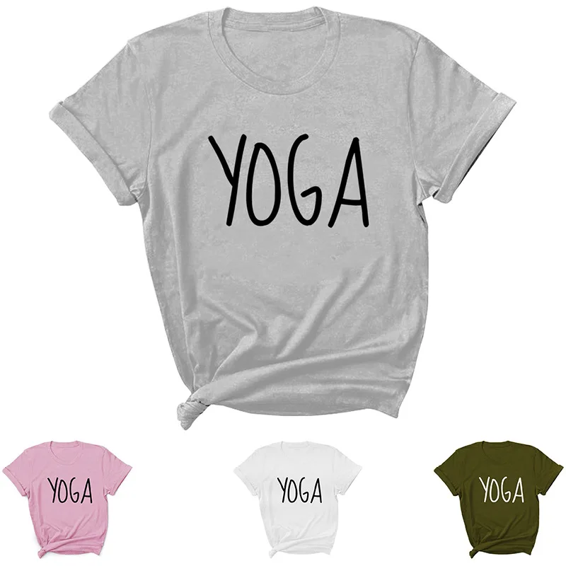 

Для занятий йогой с буквенным принтом женская футболка с коротким рукавом с О-образным вырезом и Свободная Женская футболка женская футбол...
