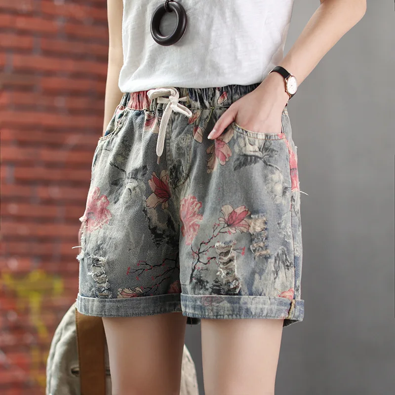 Женские джинсовые шорты Max LuLu винтажные свободные брюки из денима с цветочным