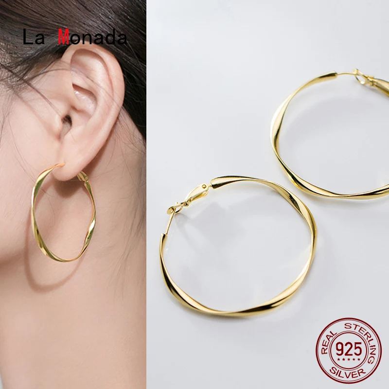 

La Monada Big Silver Hoop Earrings Small 925 Sterling Silver Earrings Woman Girl Wave Geometry Silver 925 Earrings Piercing
