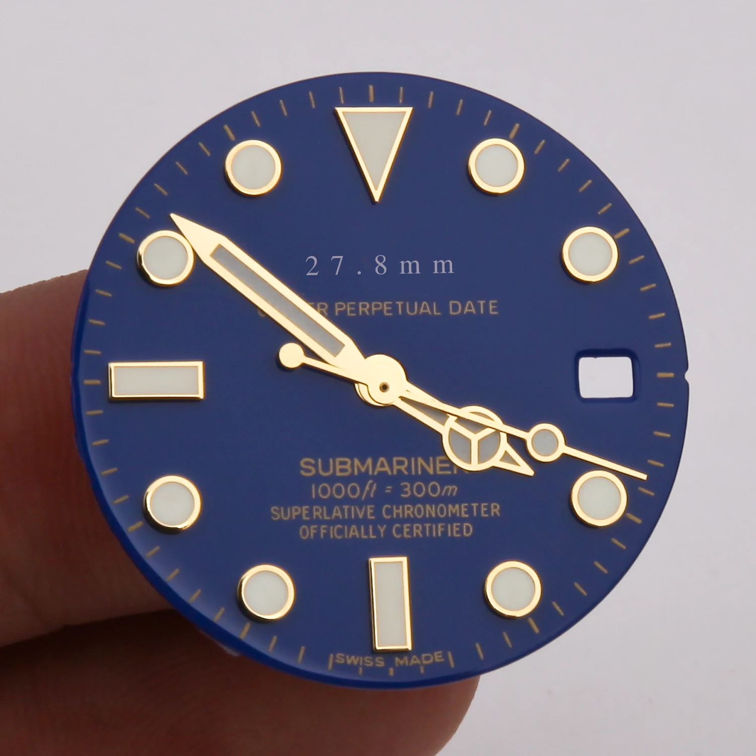 

fit 2824 2836 dial and hands set 27.8mm blue and gold submariner super luminous