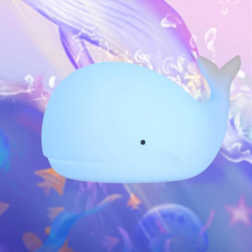 

Whale LED Night Light Touch Sensor 7 Color USB Rechargeable Silicone Desk Decor Bedroom Room Lamp for Children Kids Baby Gift