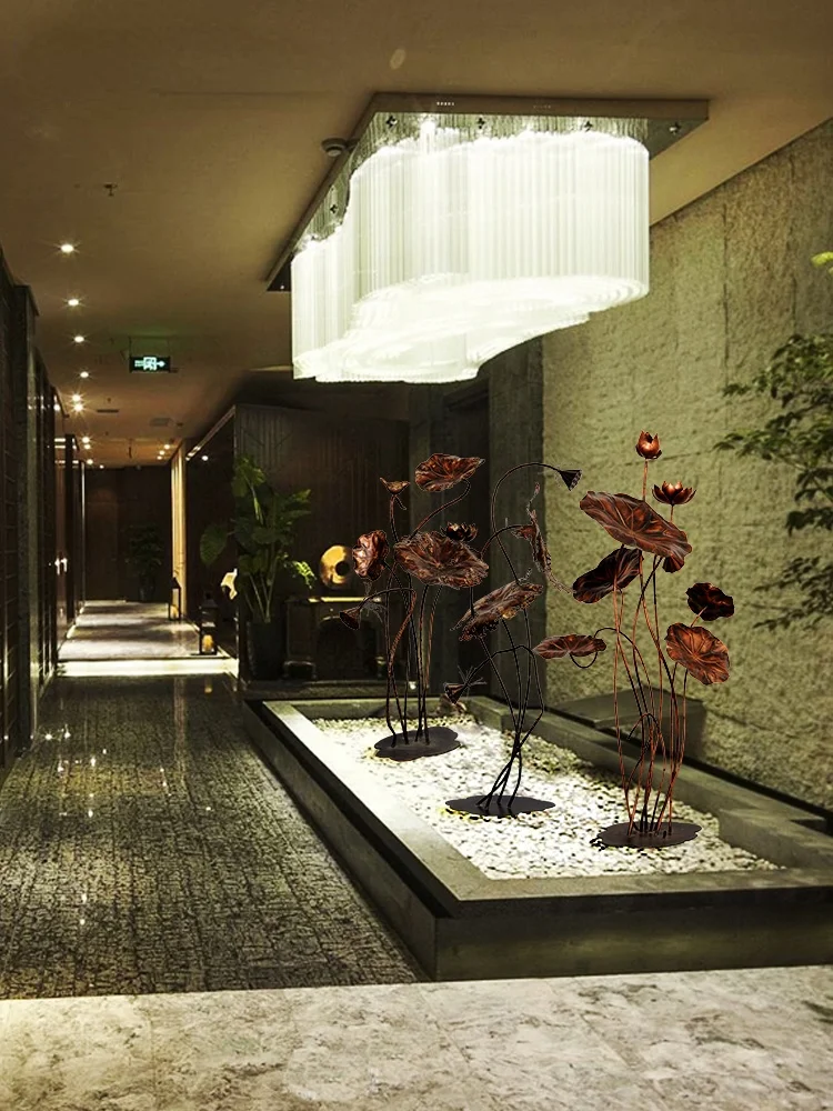 zq Hotel Lobby Decoration Lotus in Autumn Floor Outdoor Model Room Hall Iron Art Sculpture | Дом и сад