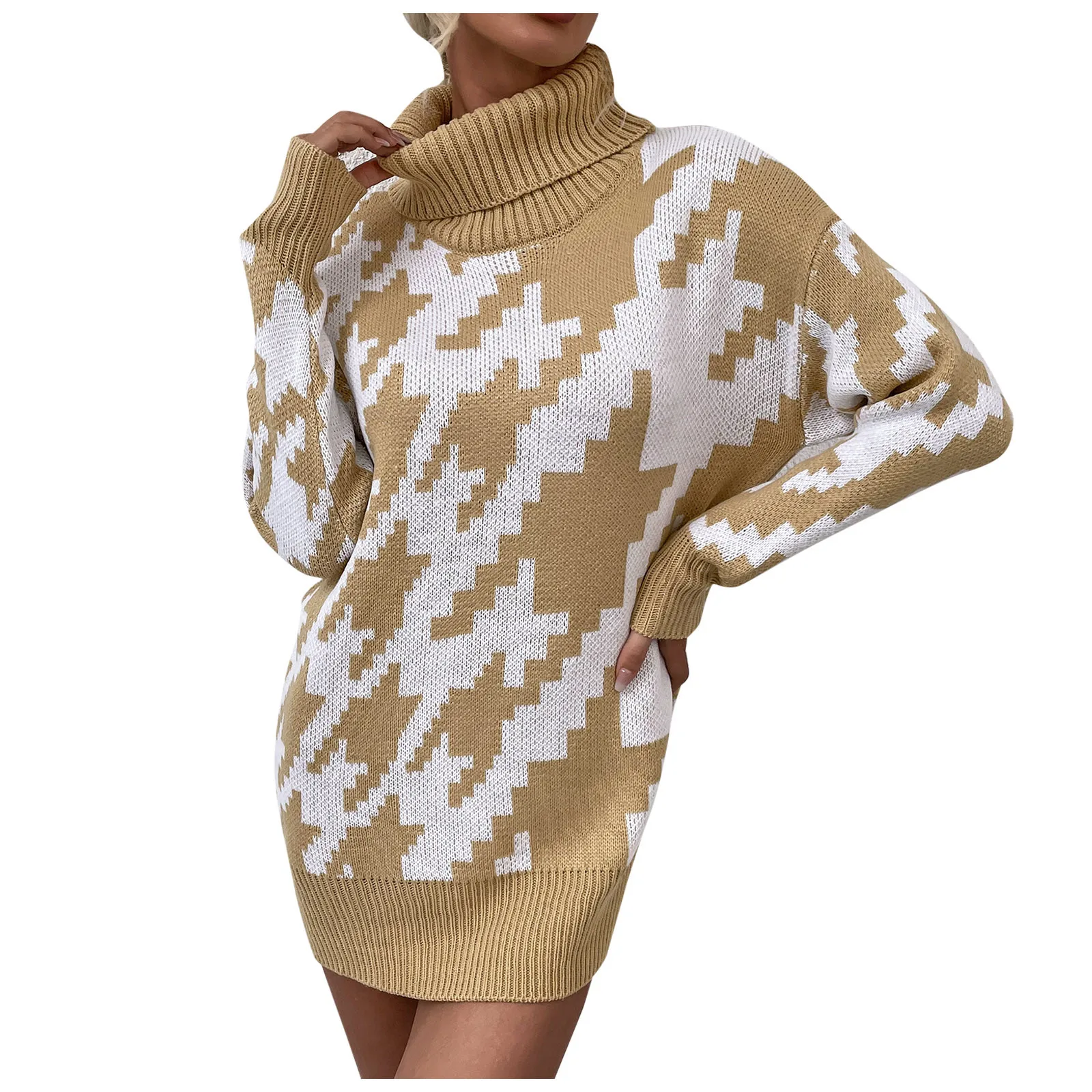 

Женский свитер с геометрическим принтом, повседневные свободные пуловеры в Корейском стиле, Элегантная водолазка с длинным рукавом, Y2k, зим...