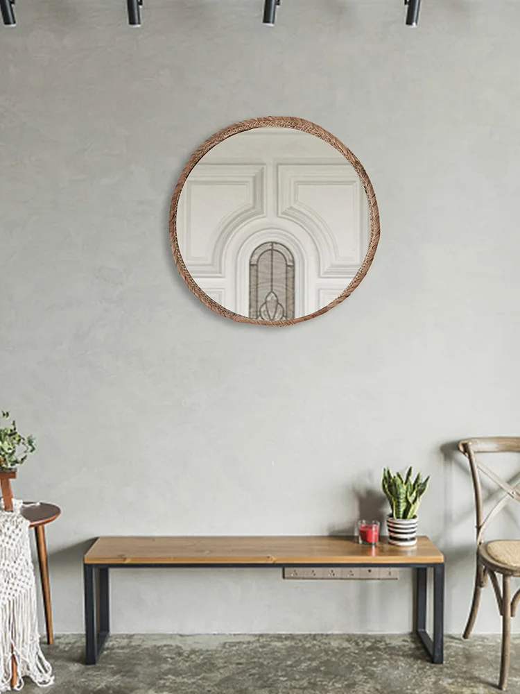 Art Deco Mirror Living Room Round Wall Rattan Makeup Dressing Table Decorated With Corridor Dropshipping | Дом и сад