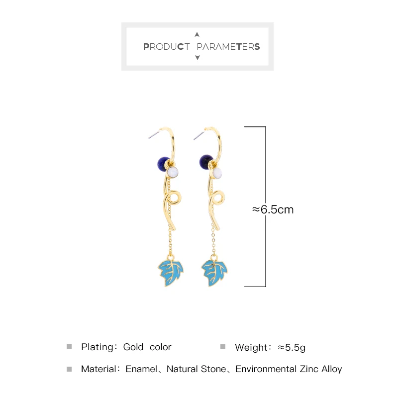 Модные серьги капельки уникальные синие эмалированные листья натуральная