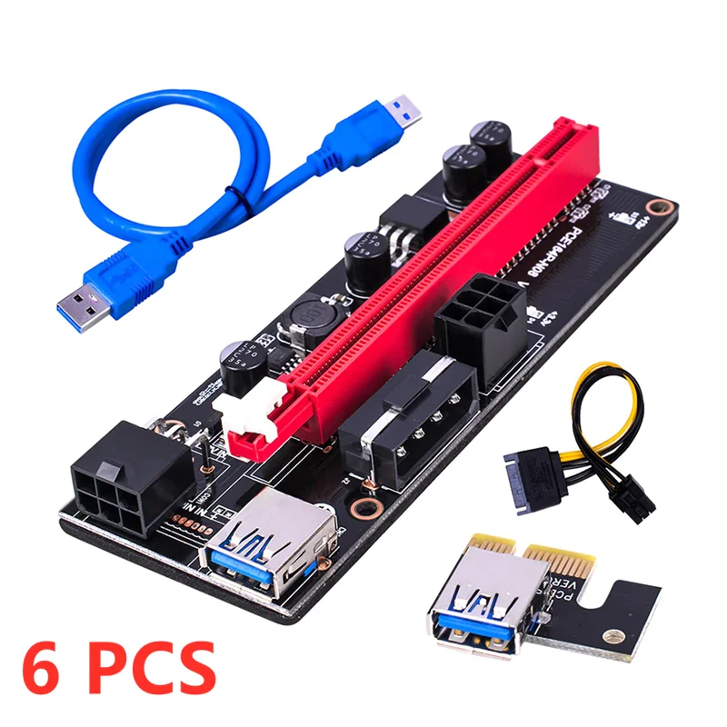 1/6 шт. PCI-E Pcie Riser 009 Express 1X 4x 8x 16x расширитель PCI E USB 009S двойная 6-контактная карта