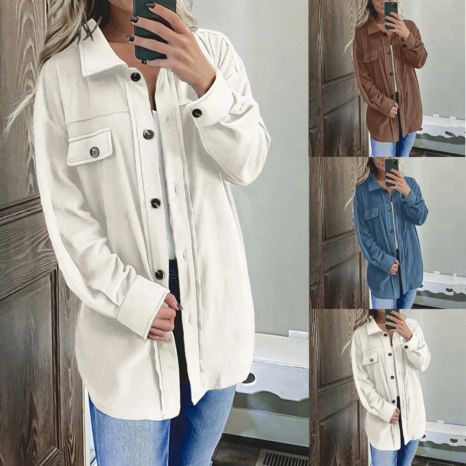 

Essentials Women's Overcoat Solid Color Warm Winter Lapel Single-Breasted Long Sleeve Plus Size Outwear Coat Jacket