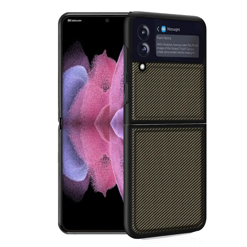 

2021 For Samsung Galaxy Z Flip 3 5G Flip Shockproof Carbon Fiber Hybrid Leather Case Cover Protection Anti-knock