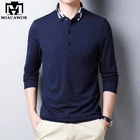 Рубашка-поло MIACAWOR мужская с длинным рукавом, хлопок, однотонная, приталенная, повседневная, T992