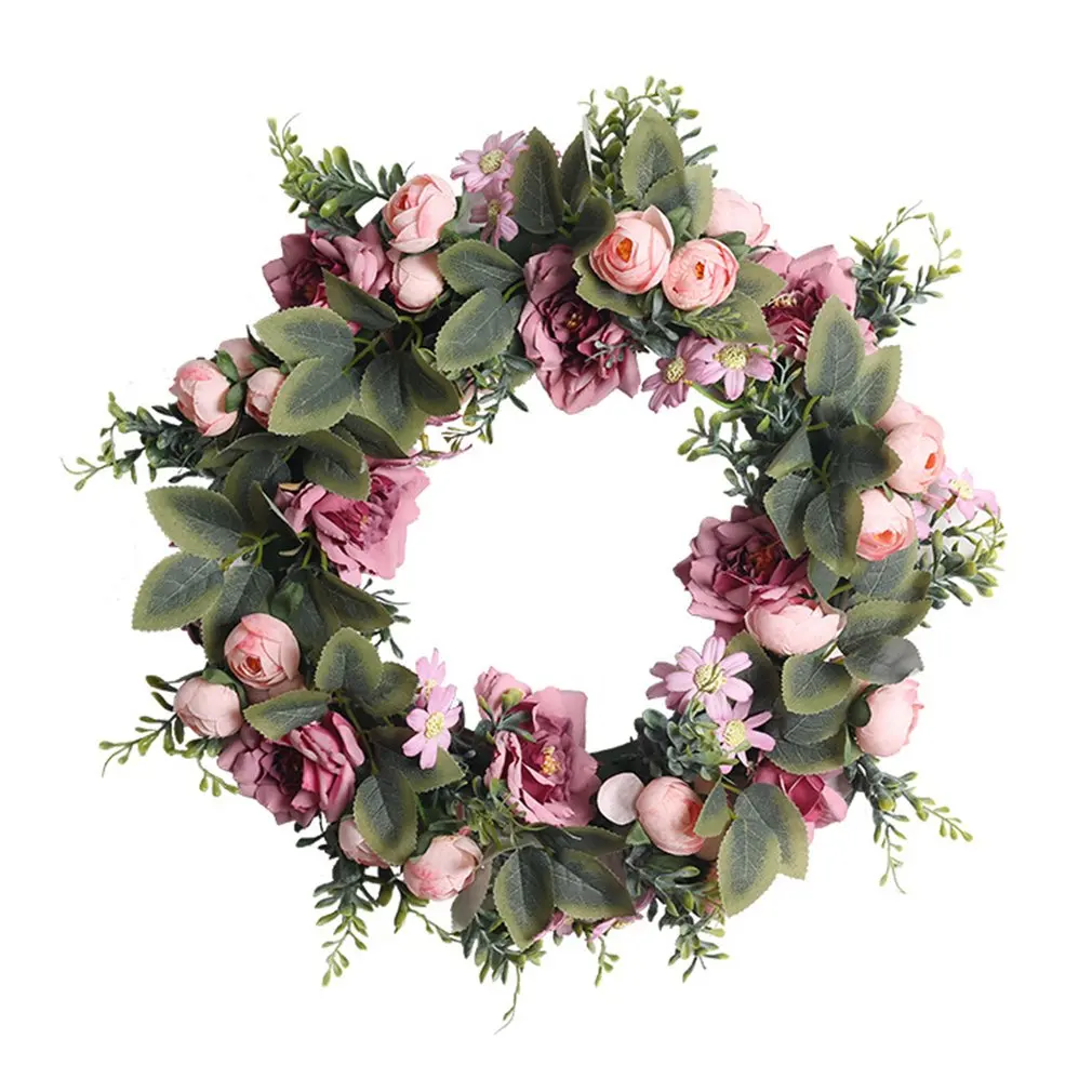 

Искусственные розы 2021, Искусственные венки, шелковые пионы, цветы, искусственная гирлянда с круглым сердцем для украшения свадебной вечери...