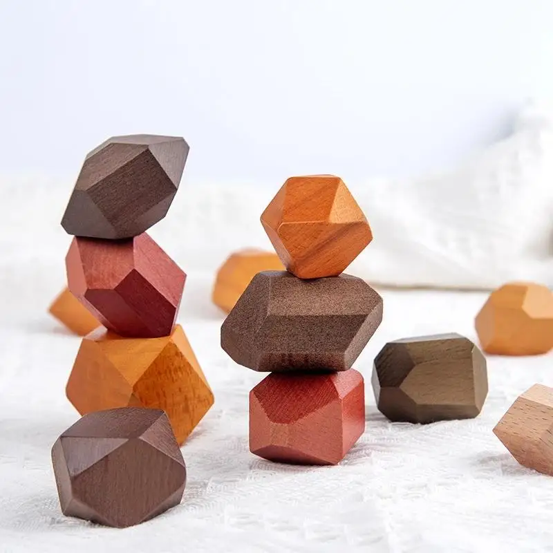 36Pcs Wooden Colored Stone Jenga Building Block Educational Toy Baby Stacking Game Balancing Stone Jenga Wooden Toy for Kids
