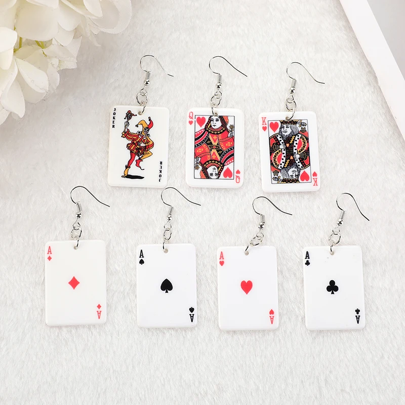 

1Pair Poker Earrings Funny Playing Cards Drop Earrings Nightclub Party Earring Unique Jewelry Gift For Women