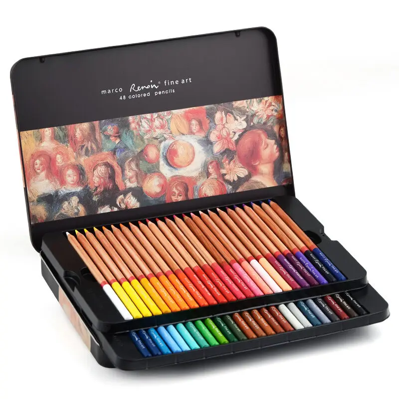 Marco Renoir-lápices de colores oleosos para dibujo profesional, caja de lata para...