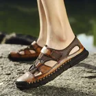 Мужские кожаные сандалии, Роскошные, удобные, для пляжа, улицы, резиновая обувь, большие 38-46, лето 2020