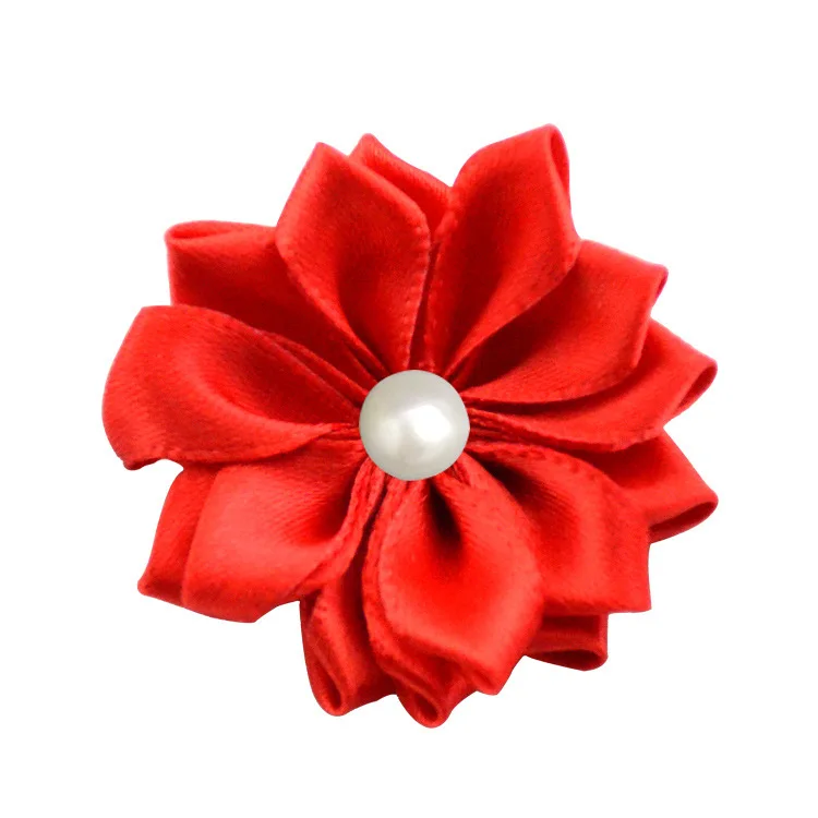 red Nishine 1," 10 шт./лот 16 Petaled атлас с розочками лента цветы с жемчужной кнопкой используется для повязка на голову" сделай сам "заколки аксессуары для волос - Цвет: red