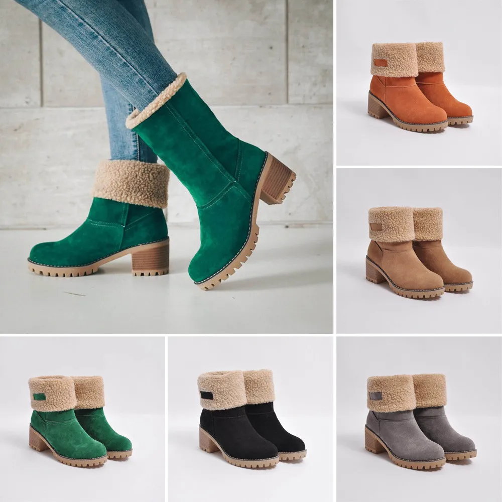 

Women Snow Boots Flat Lace Up Winter Plus Size Platform Ladies Warm Shoes 2020 New Flock Fur Women's Suede Ankle Boots Female
