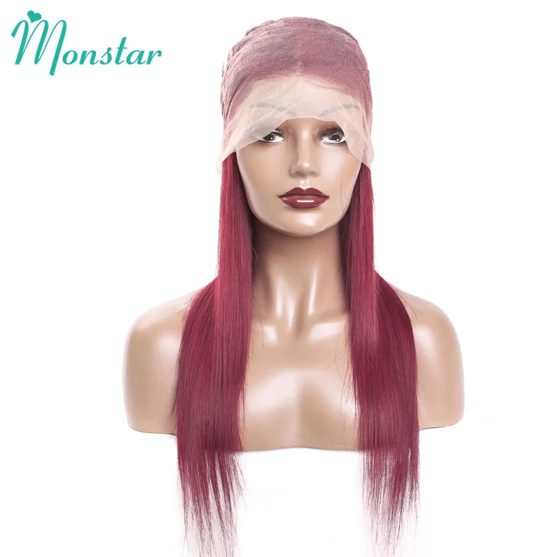 Monstar 99j бордовый парик из натуральных волос на кружеве 8-26 дюймов Длинные