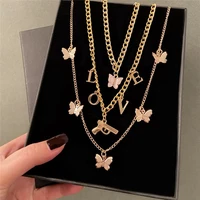 necklace jewelry female geometric thick chain butterfly fashion gun love choker necklace gift butterfly multilayer metal pendant