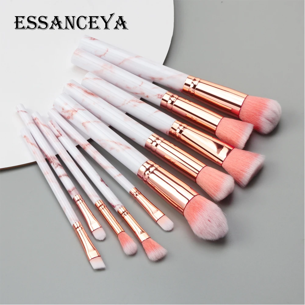 10 pcs ESSANCEYA 7/10/20 шт. Мрамор шаблон кисти для макияжа для косметики пудра основа, тени для век, набор кисточек для макияжа Красота инструменты Наборы - Handle Color: 10 pcs