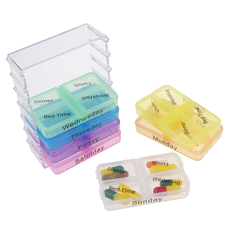 

Plastic Portable Pill Box Weekly 7 Days Colorful Holder 28 Slots Medicine Storage Container Drug Tablet Dispenser Lattice