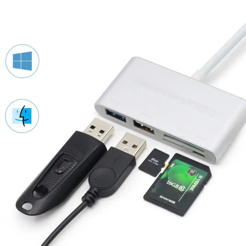 Многофункциональный USB C3.1 type-C OTG для чтения карт/USB 3,0 концентратор/SD/TF адаптер для ноутбуков type C