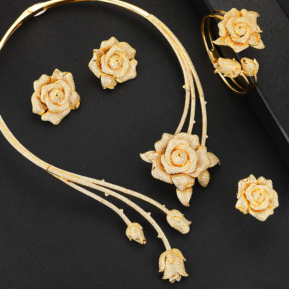 GODKI модный роскошный 4 шт цветок нигерийский массивный ювелирный набор для женщин
