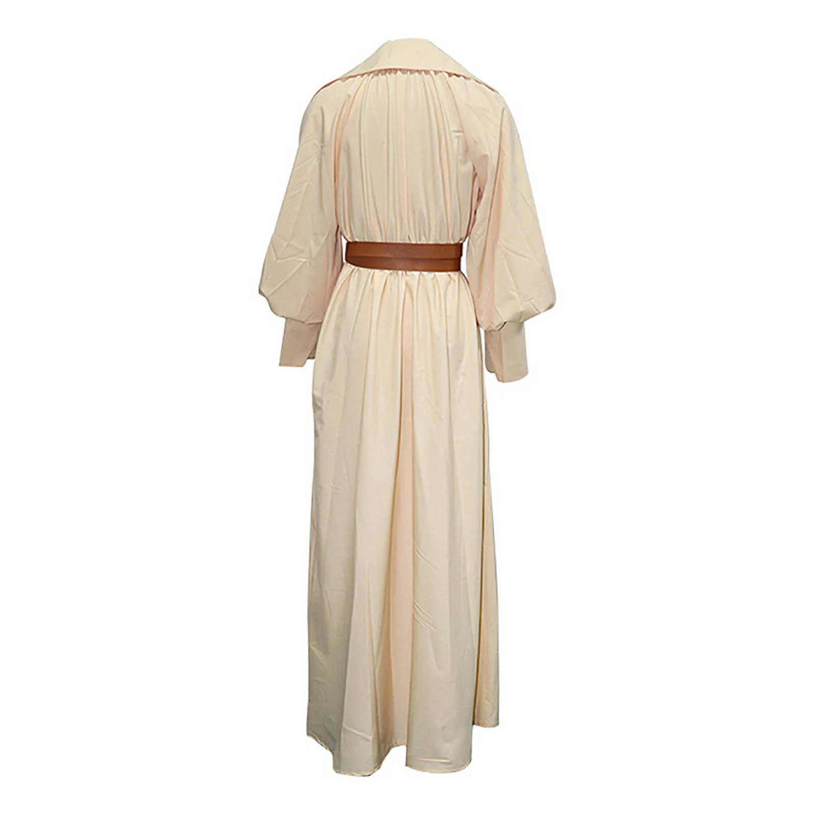 

Women Fashion Solid Color Lace Lapel Lapel Belt Long Sleeve Long Dress