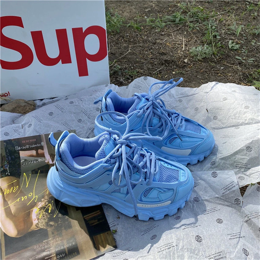 New Fashion Stylish Blue Dad Shoes Adult Platform Trainers Casual Chunky Sneakers For Women Men Sport Thick Sole Footwear Tripls