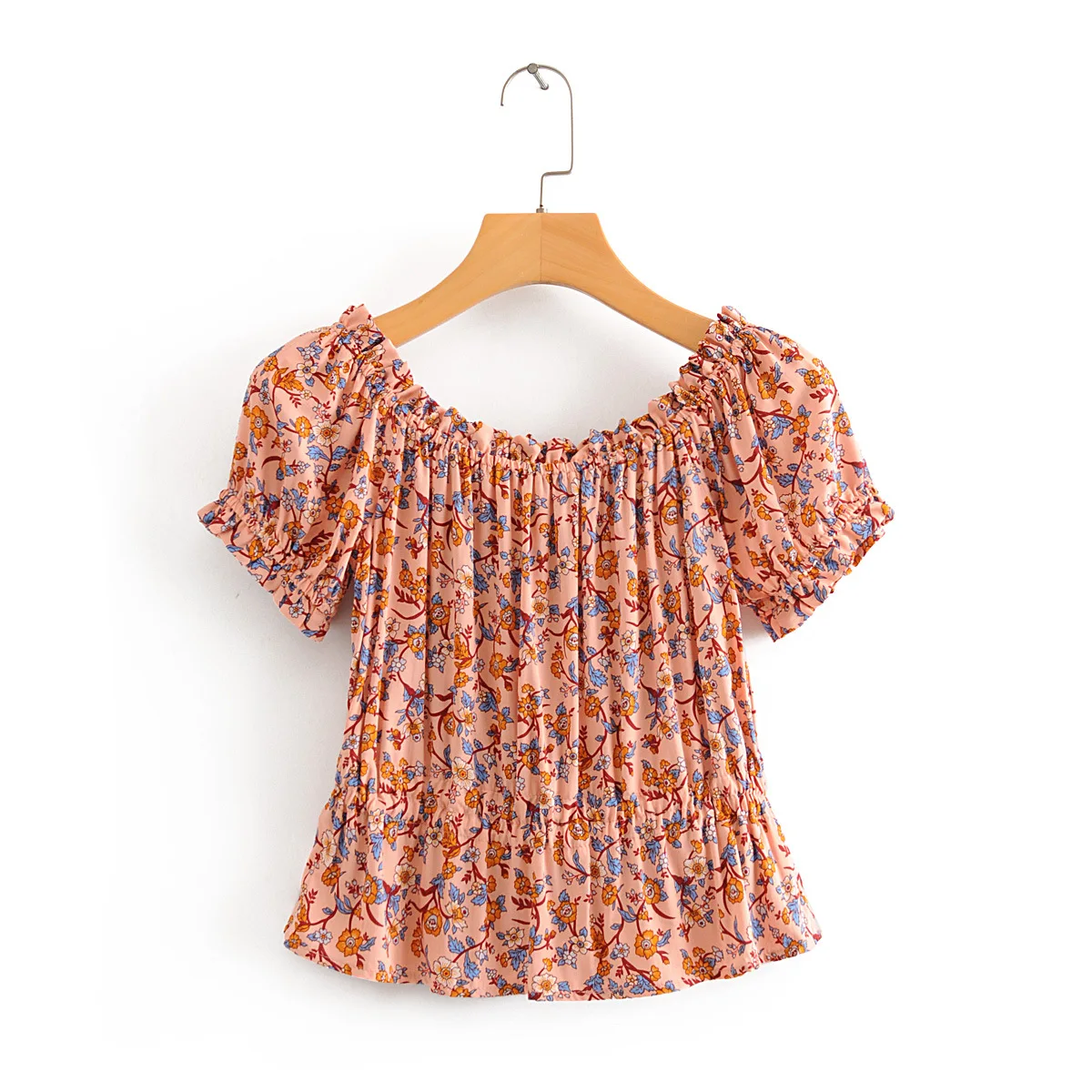 

Lotus edge short women's Shirt PINK PRINT shoulder top summer beach comfortable all short shirt