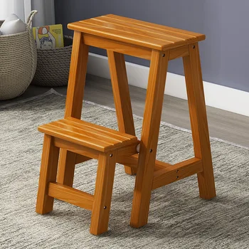Solid Wood Folding Ladder Multifunctional Indoor Climbing Stool Simple Step Ladder Three Step Ladder Thickening Dual Purpose