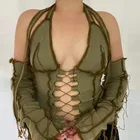 Женский укороченный топ с открытыми плечами, лоскутный топ с V-образным вырезом, ажурные футболки с перекрестными бандажными вырезами, 2020