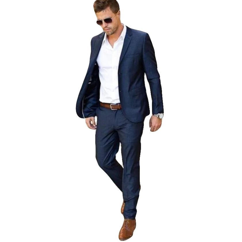 Темно синий мужской костюм 2020 модные летние свадебные костюмы для мужчин тонкие