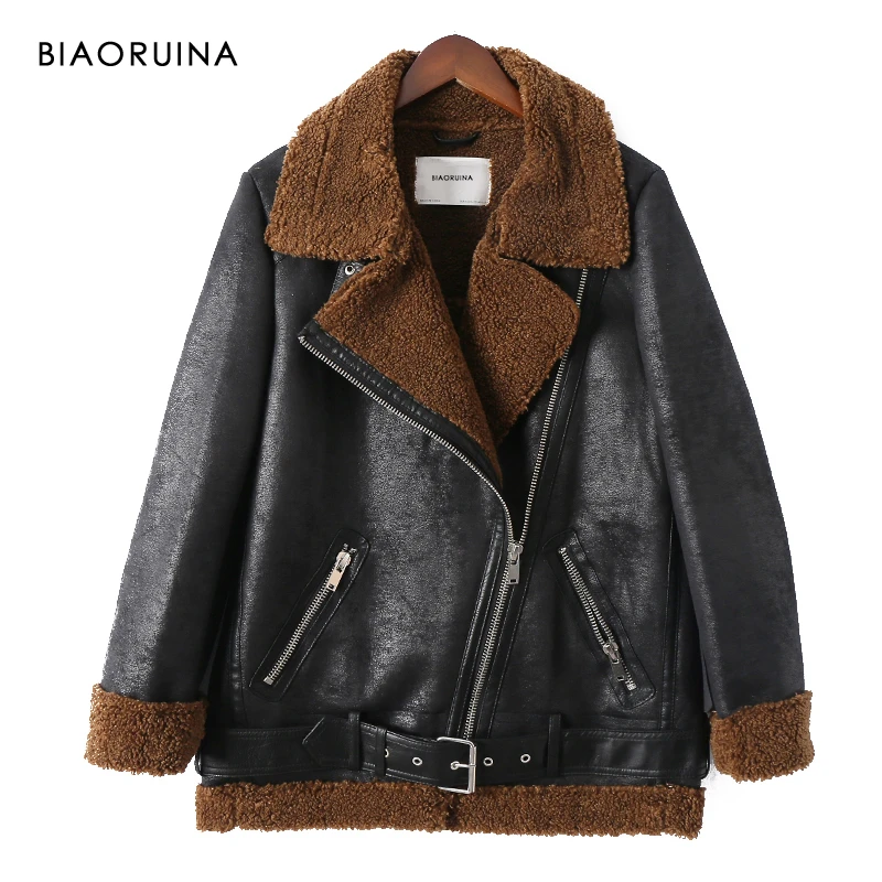 BIAORUINA Женская мотоциклетная и Байкерская Стильная черная замша Лоскутная
