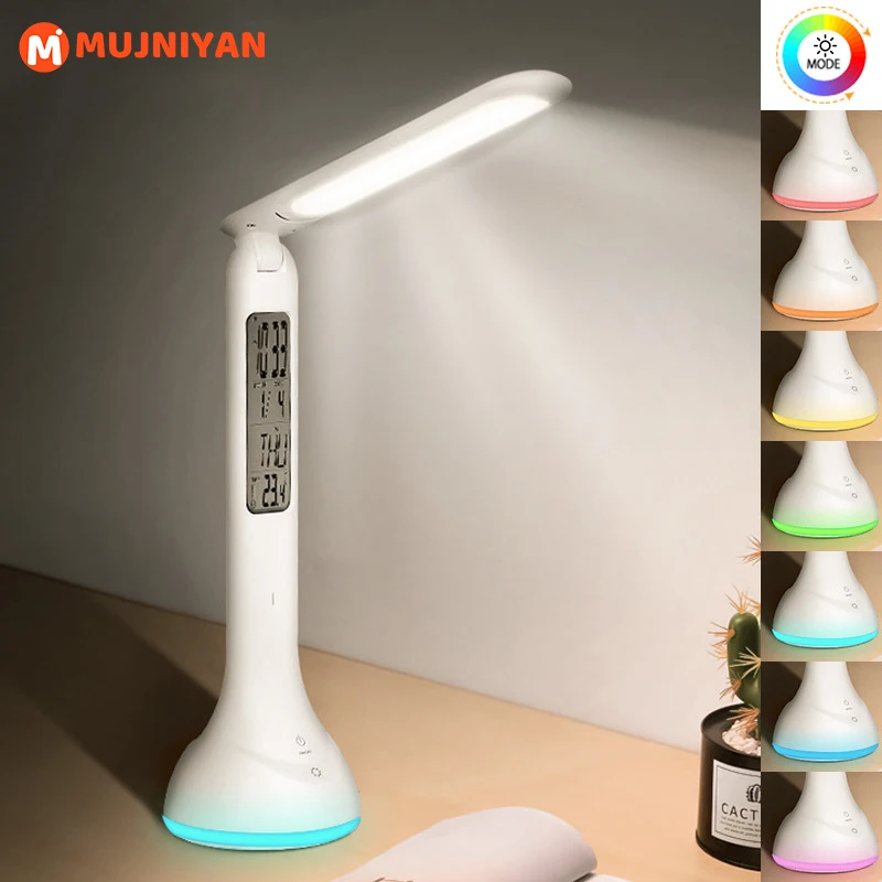 

LED Desk Lamp Foldable Dimmable Touch Rechargeable Table Lamp with Calendar Temperature Alarm Clock night mood lights LONCEN