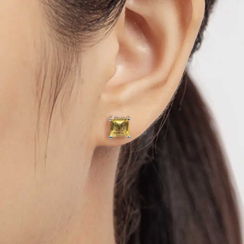 

Jazaz 100% 925 Sterling Silver Sparkling Square Citrine Stud Earrings Women OL Luxury Wedding Party Fine Jewelry Wholesale B0736