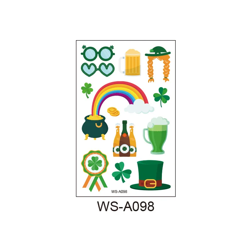 Одноразовые татуировки на День Св. Патрика 10 видов мультяшная шапка клевер