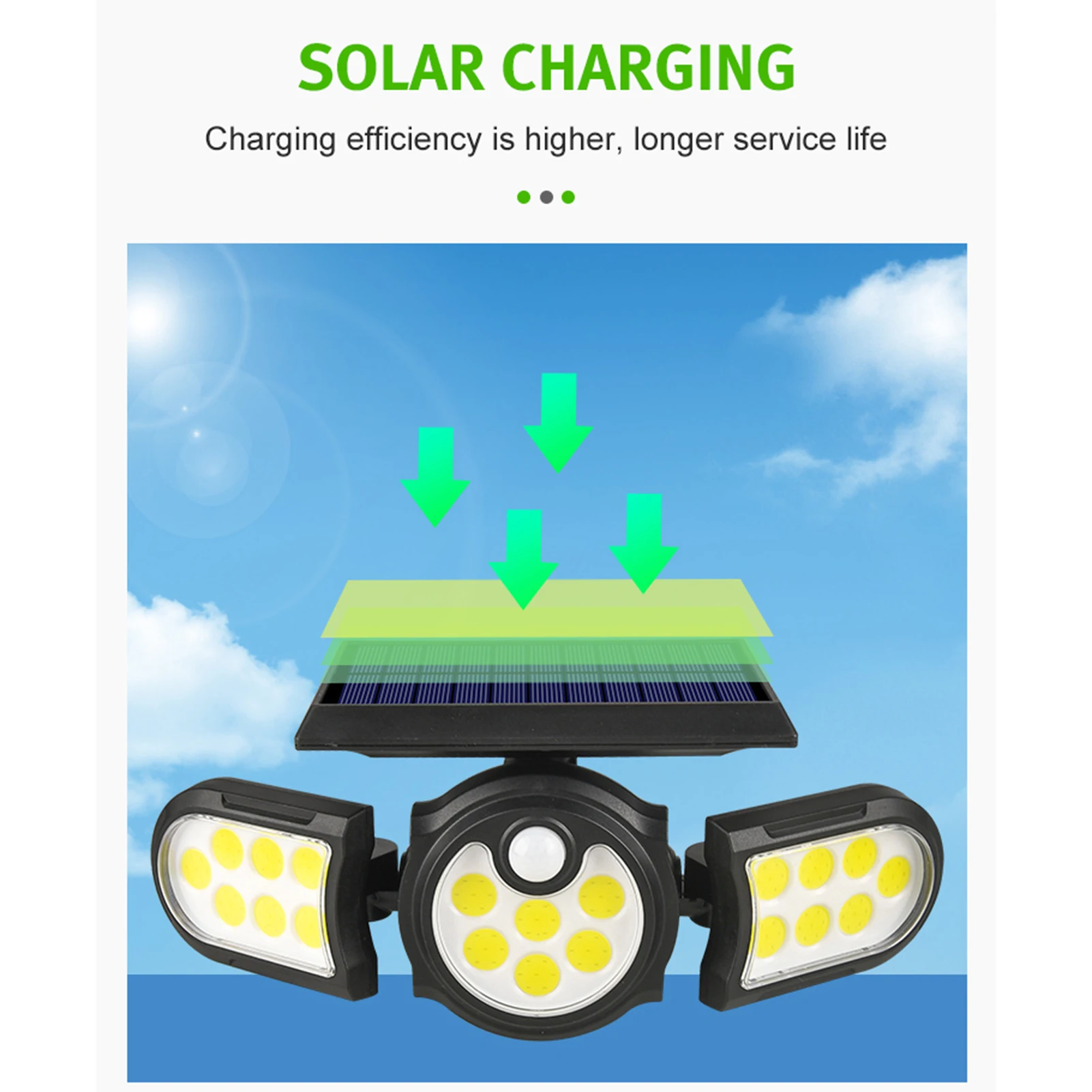 Настенные светильники на солнечной батарее 120 светодиодов 3 головки индукция
