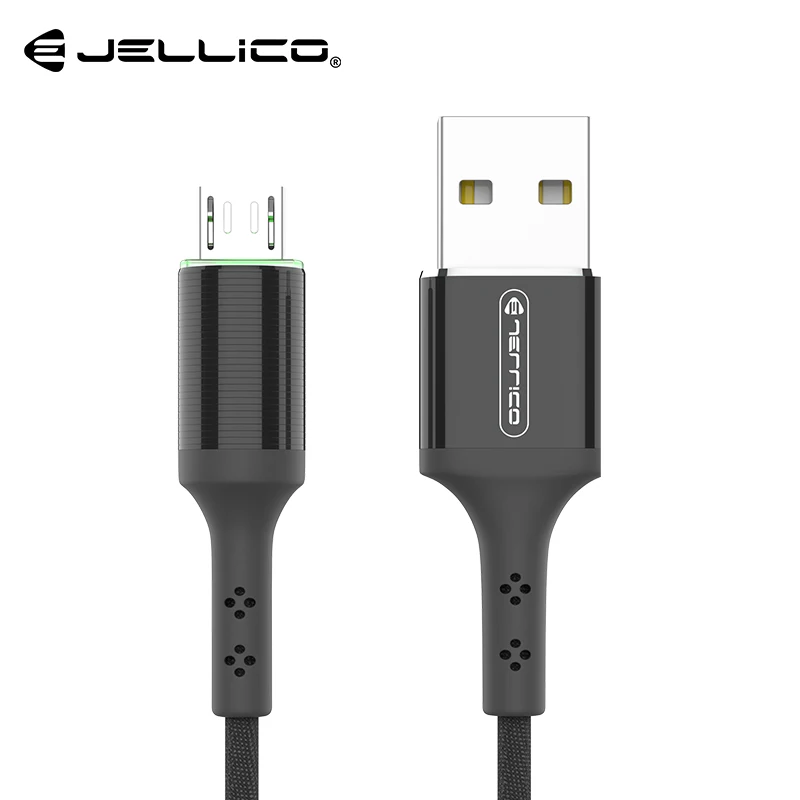 Jellico светодиодный кабель Micro USB для Xiaomi Redmi 4X Note 5 Реверсивный Micro usb кабель для зарядки samsung S7 мобильный телефон - Цвет: Черный