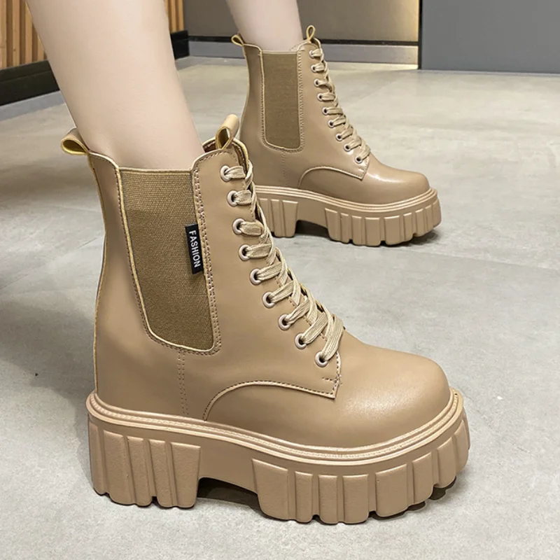 

Women Shoes 2021 Fashion New Lace Up Women's Boots Trend Platform Ladies Shoes Chunky Heels Wedge Internal Increase Martin Boots