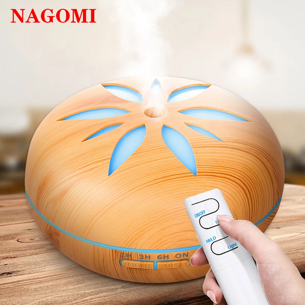

550ML Petal Pattern Remote Control Air Humidifier Ultrasonic Wood Grain Aroma Essential Oil Diffuser With Night Light For Home